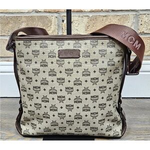 MCM Tan and Brown Monogram Crossbody Bag